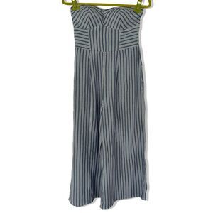 American Eagle Women's Blue and White Striped Strapless Jumpsuit